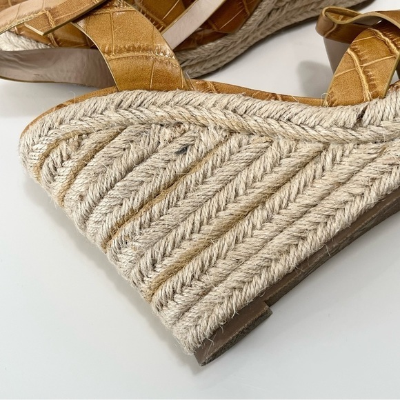 Zara Mustard Animal Print Embossed Espadrille Wedge Sandals Size 8 - Picture 12 of 13